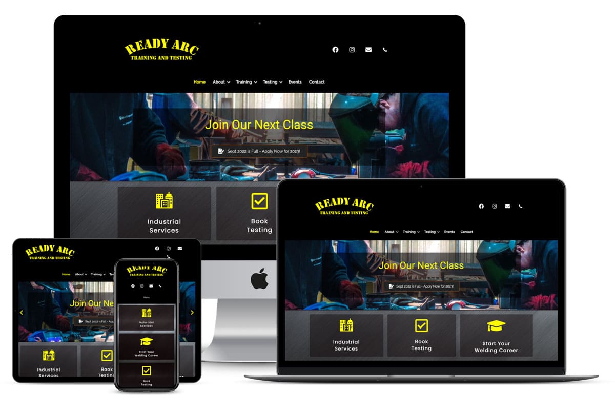 Ready Arc Training and Testing Website Design by The Pridham Group displayed on multiple devices.
