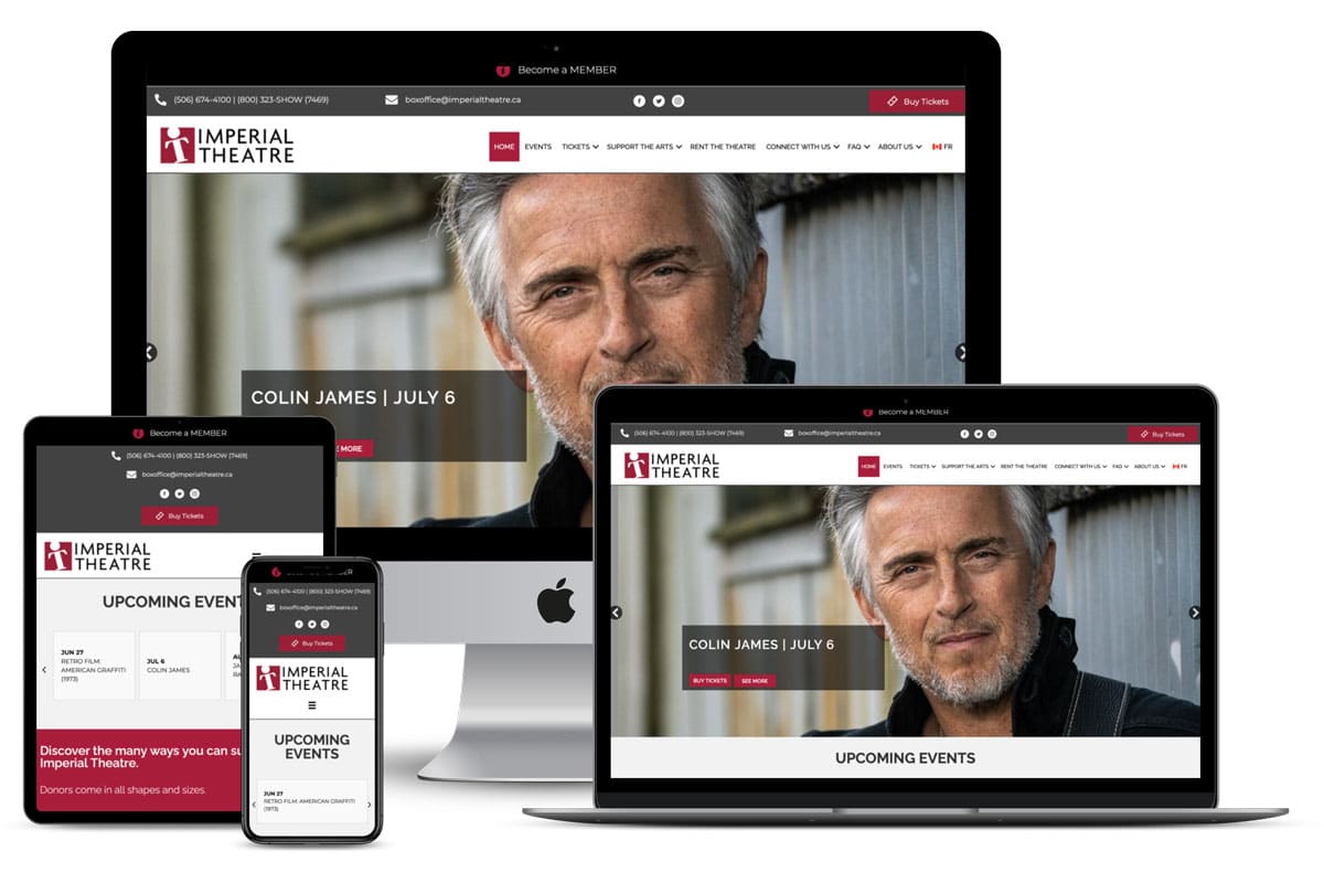 Imperial Theatre Website Design by The Pridham Group displayed on multiple devices.