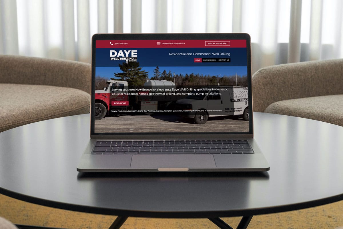 Daye Well Drilling website design by The Pridham Group displayed on a laptop.