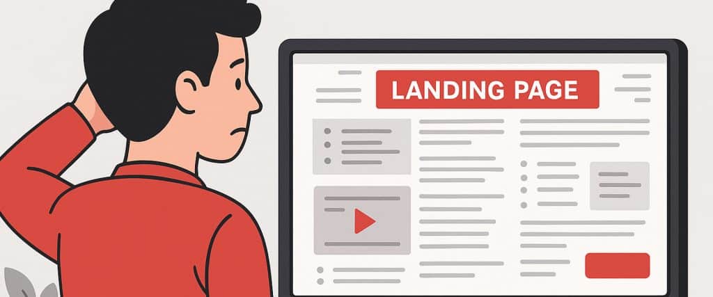 An illustration indicating a business owner wondering why his landing pages are not converting.